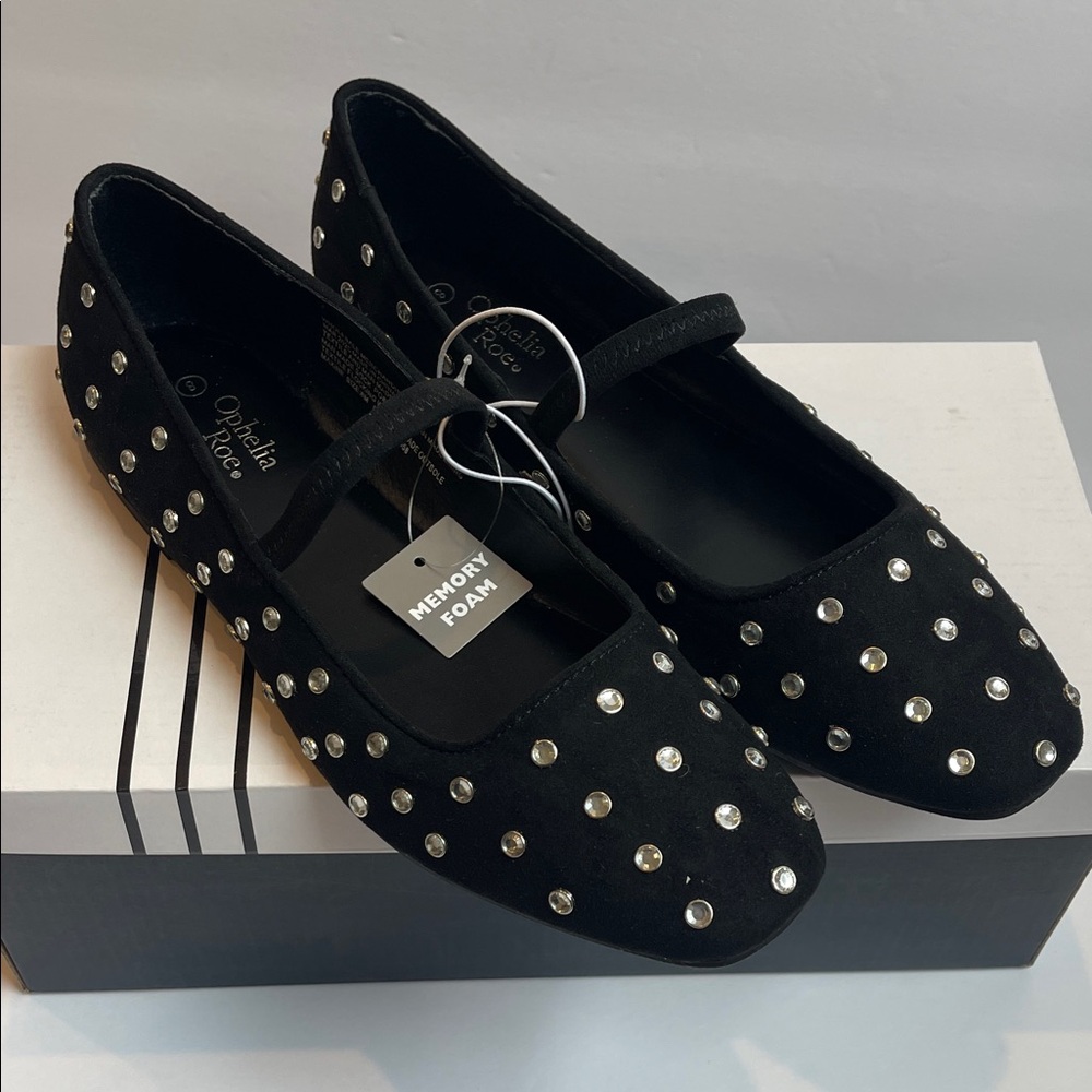 Ophelia Roe Black Women's Ballerina Mary Jane Flats 8 NWT